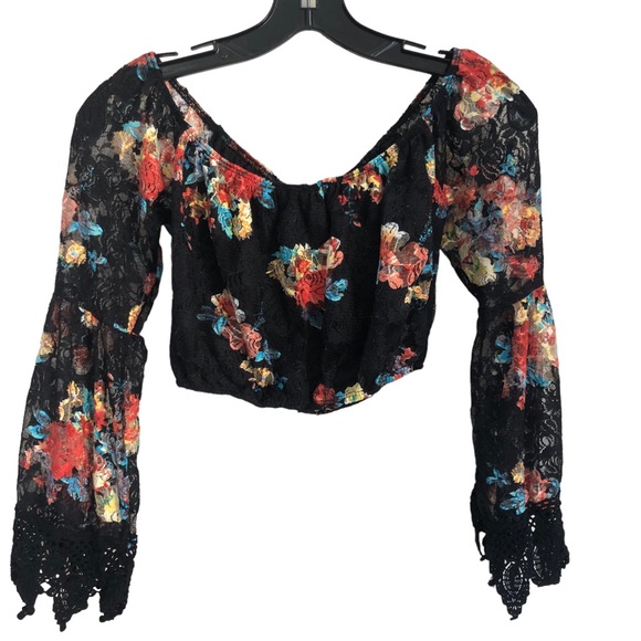 Love J. Floral Mesh Crotchet Crop SZ S - Picture 9 of 13